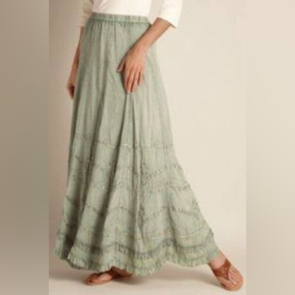EUC Soft Surroundings Suzette Embellished Green Maxi Skirt - Picture 2 of 6